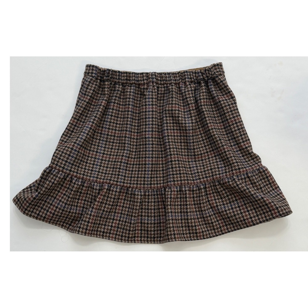 J.Crew Mercantile Brown Houndstooth Wool Blend Ruffle Hem Mini Skirt Size 8 - Picture 2 of 9